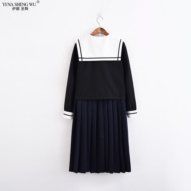 Cross Embroidery School Uniform High School Girl Sailor Suit Cosplay Costume Black Short Long Sleeve Japanese Anime Uniforms Image