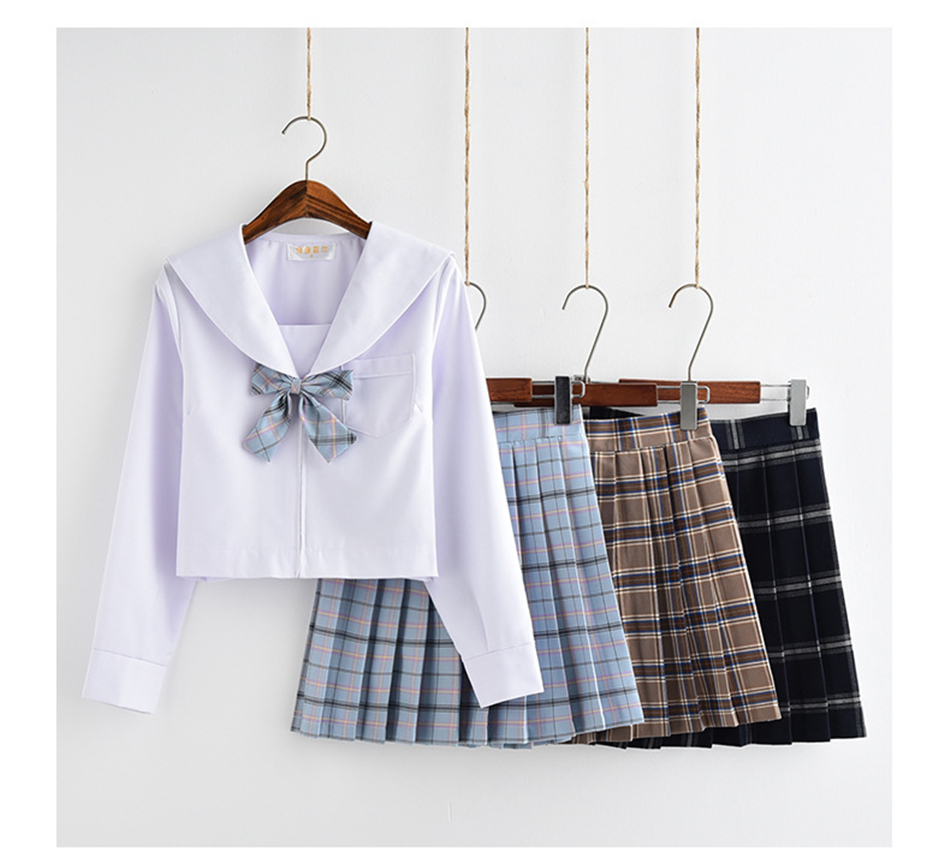 Japanese Style Fashion JK School Uniform College Girl Skirt Pleated Lattice Sailor Dress Tie Cute Girls Cosplay Clothing Set Image