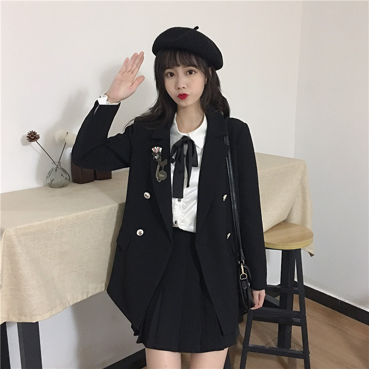 JK Uniforms College  Suit Female Autumn Small Suit Jacket Shirt Jacket Pleated Busts Wears japanese fashion  school uniform Image