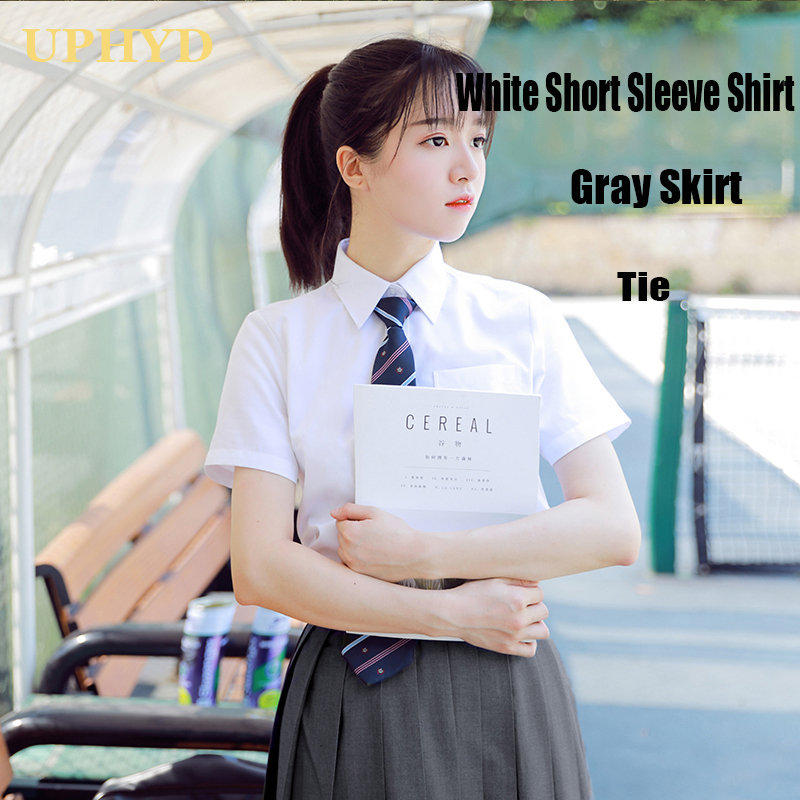 UPHYD School Girl Uniform S-2XL Korea Girls Anime Cosplay Sailor Uniforms Shirt and Skirt with Tie Set Image