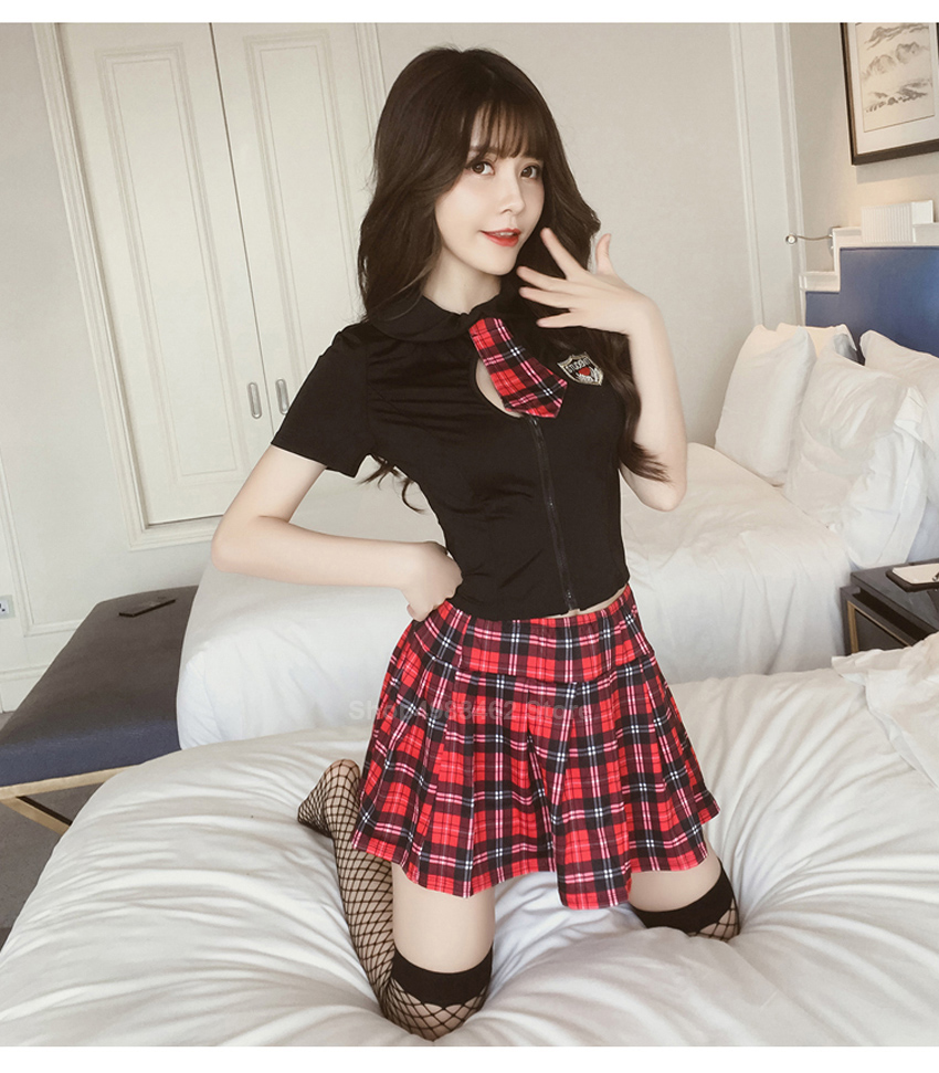 British High School Student Girls School Uniform Women Sexy JK Suit Bandage Backless Tops+Plaid Skirt Clothing Set for Female Image