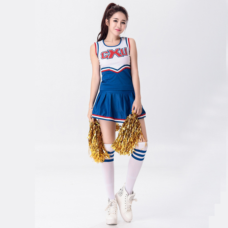 Free shipping Girls Cheerleader Uniform School Girl Costume Full Outfits Fancy Dress Costume top+skirt 2pcs 2 colors S-2 XL Image