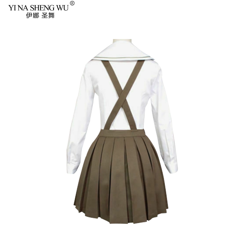 Danganronpa Fujisaki Chihiro Cosplay Costume JK Girls School Uniform Sailor Suit Coat Shirt Dress Outfit Cosplay Wig Drop Ship Image