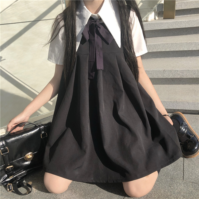 2020 New Japanese Sweet College Two-Piece Short-Sleeved Shirt  Bow Tie + Pleated Vest Dress Female Summer school girl uniform Image