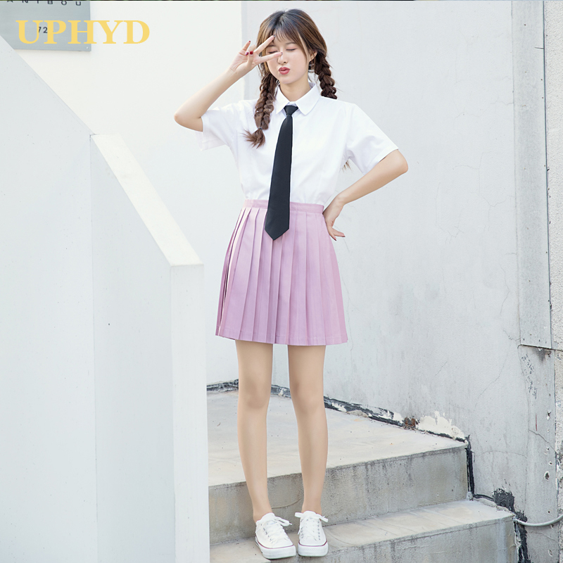 UPHYD School Girl Uniform S-2XL Korea Girls Anime Cosplay Sailor Uniforms Shirt and Skirt with Tie Set Image