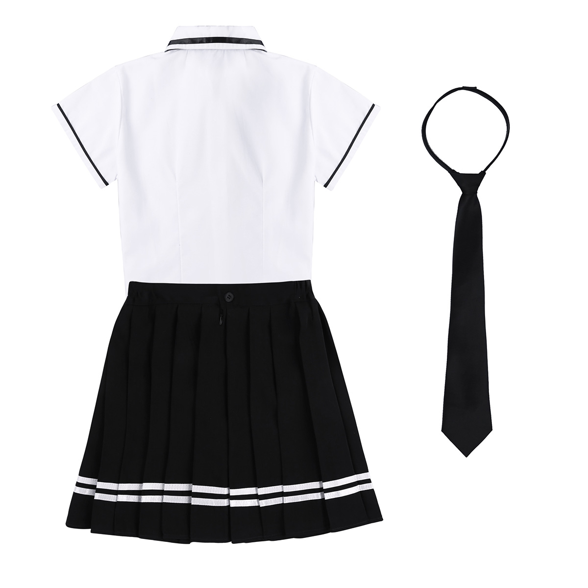 TiaoBug Japanese School Girl Uniform Suit White Short Sleeve T-shirt Top Pleated Skirt Cosplay Korean Girls Student Costume Set Image