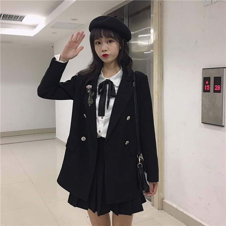 JK Uniforms College  Suit Female Autumn Small Suit Jacket Shirt Jacket Pleated Busts Wears japanese fashion  school uniform Image