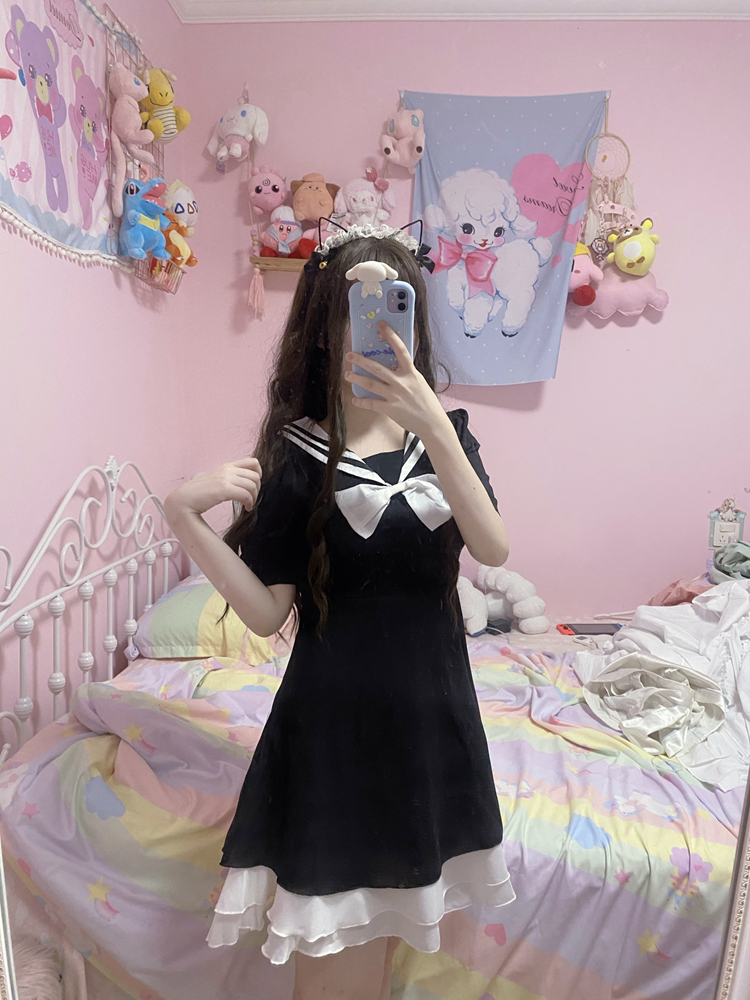 Women's Summer Japanese College Sailor Collar Waist Hugging Slim Ruffles Short-Height Student JK Skirt japanese school uniform Image