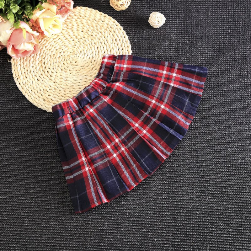 90-130cm Children British Style School Uniform for Kids Girls White Blouse Red Plaid Skirt Set Choir Performance Dance Costumes Image