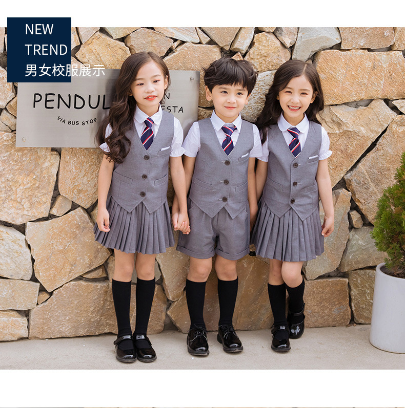 Newly Children School Uniform Top Pleated Skirt Vest Class Uniforms Korean Style Performance Suit Boys Girls Stage Wear Image