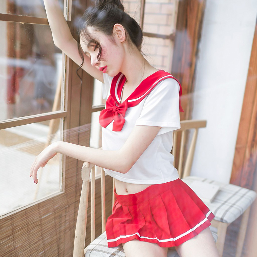 Sexy Women's JK Suit Navy Collar High School Uniform with Bow Tie Home Wear Mini Pleated Skirt Transparent Costume Lingerie Image