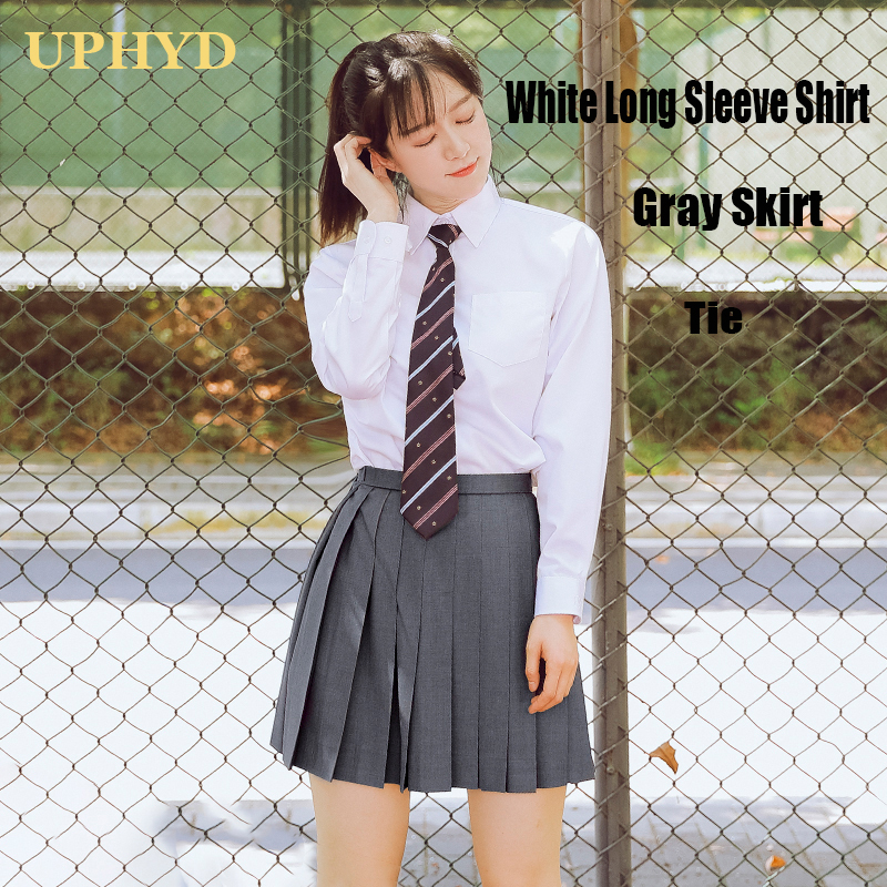 UPHYD School Girl Uniform S-2XL Korea Girls Anime Cosplay Sailor Uniforms Shirt and Skirt with Tie Set Image