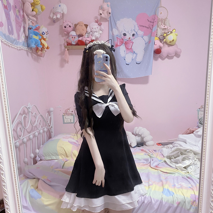 Women's Summer Japanese College Sailor Collar Waist Hugging Slim Ruffles Short-Height Student JK Skirt japanese school uniform Image