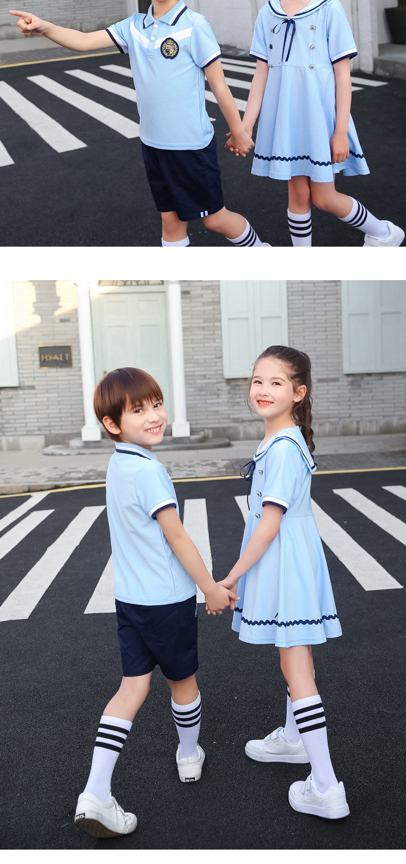 Young STUDENT'S Summer Pure Cotton School Uniform England College Style Kindergarten Kindergarten Suit Dress Graduation Served B Image