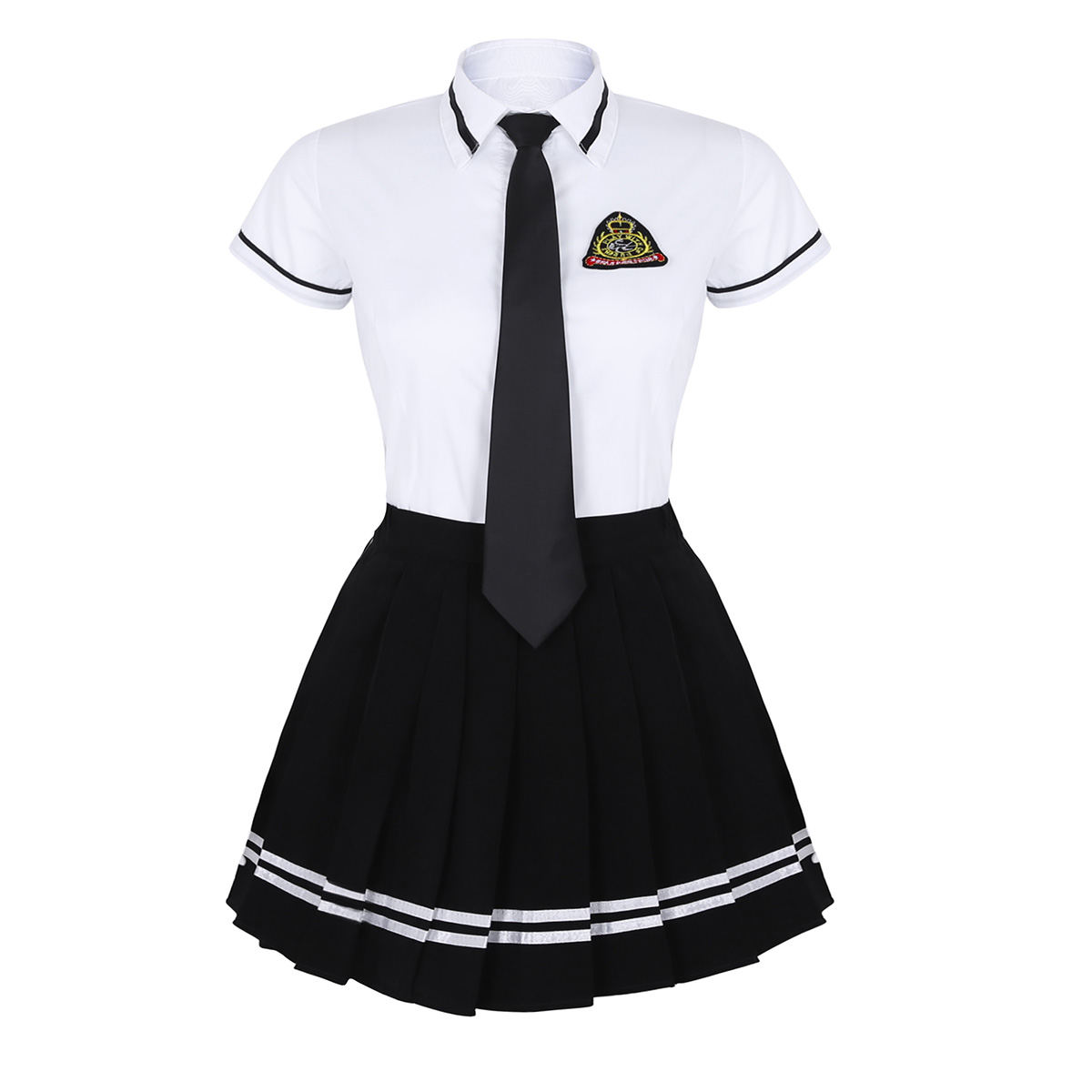 TiaoBug Japanese School Girl Uniform Suit White Short Sleeve T-shirt Top Pleated Skirt Cosplay Korean Girls Student Costume Set Image