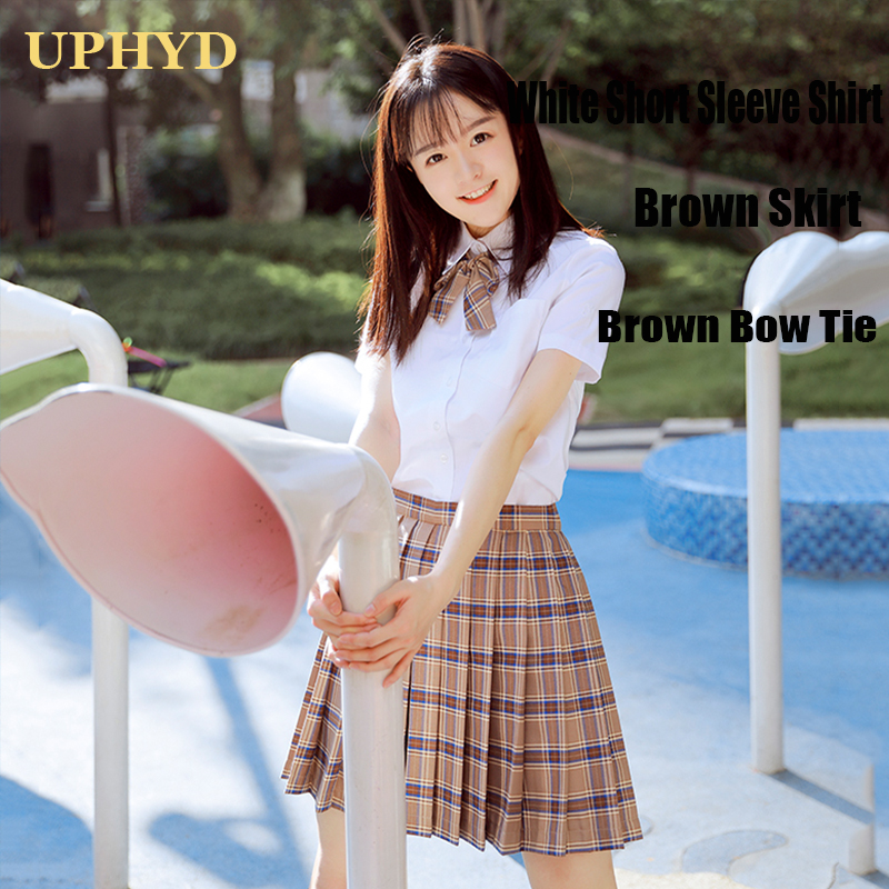 UPHYD School Girl Uniform S-2XL Korea Girls Anime Cosplay Sailor Uniforms Shirt and Skirt with Tie Set Image