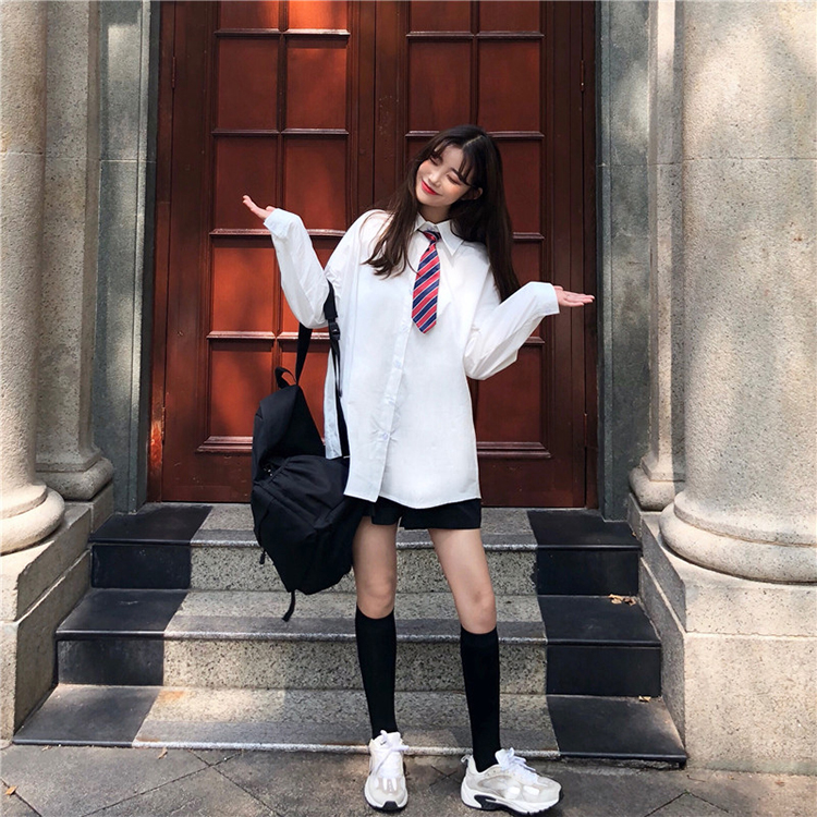 Spring Autumn Women Long Sleeve Knit Cardigan And Shirt V Neck Sweater Gray Drak Blue Coat Thicken Jk School Uniform Sweater Image