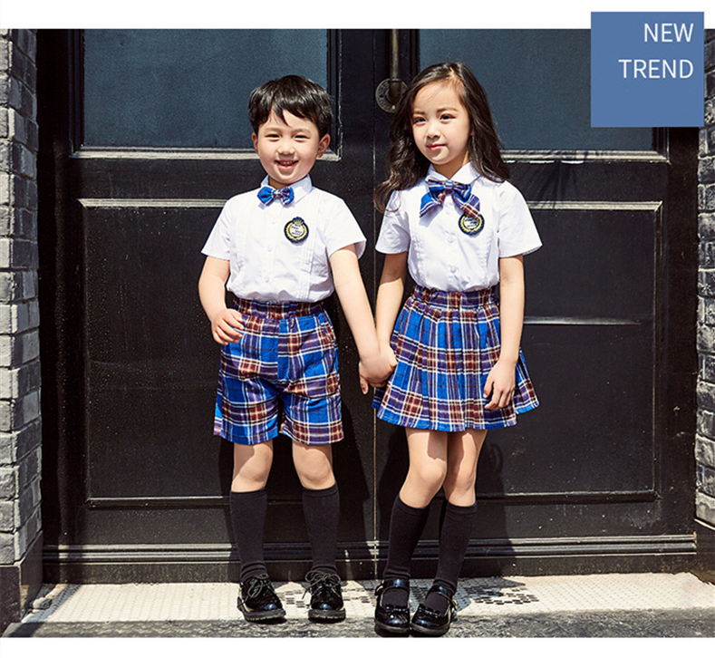 90-180cm Kids Fashion School Uniforms Korean Japanese Style Class Clothes Top Plaid Skirt Tie Stage Costumes for Children Image