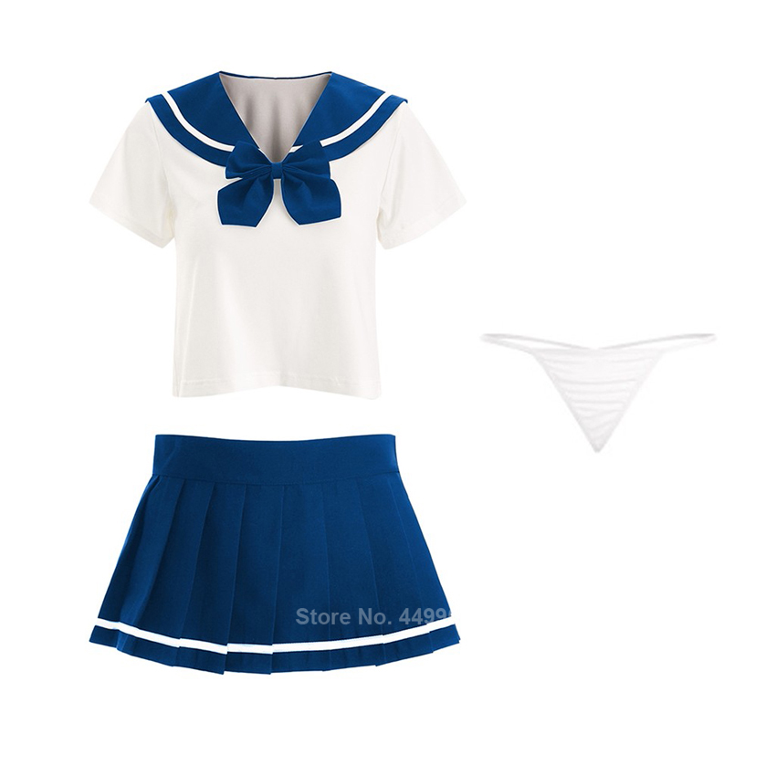 Sexy Women's JK Suit Navy Collar High School Uniform with Bow Tie Home Wear Mini Pleated Skirt Transparent Costume Lingerie Image