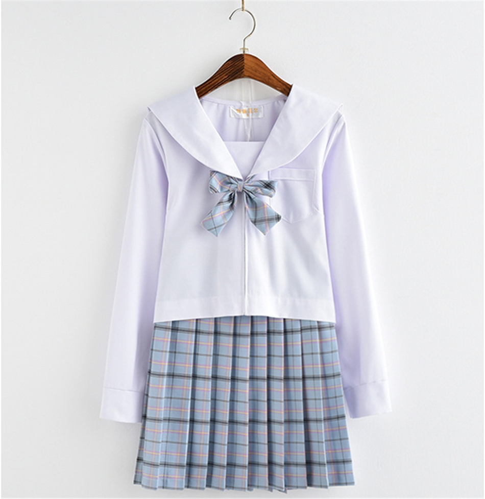 Japanese Style Fashion JK School Uniform College Girl Skirt Pleated Lattice Sailor Dress Tie Cute Girls Cosplay Clothing Set Image