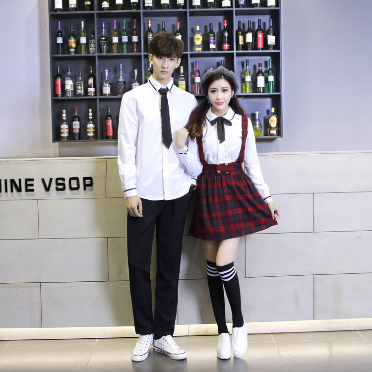 Hot Korean School Uniform Girls Jk Navy Sailor Suit For Women Japanese School Uniform Cotton White Shirt + Plaid Straps Skirt Image