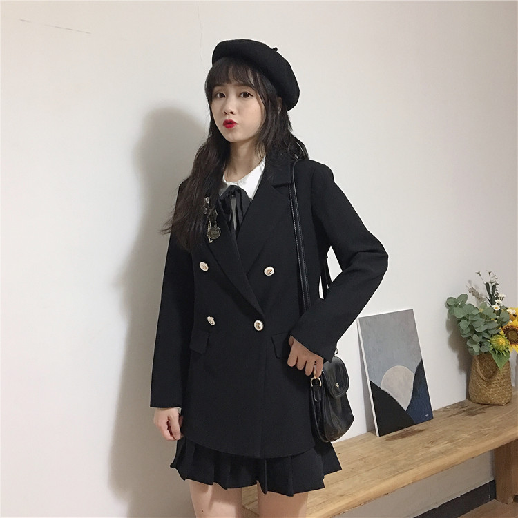 JK Uniforms College  Suit Female Autumn Small Suit Jacket Shirt Jacket Pleated Busts Wears japanese fashion  school uniform Image