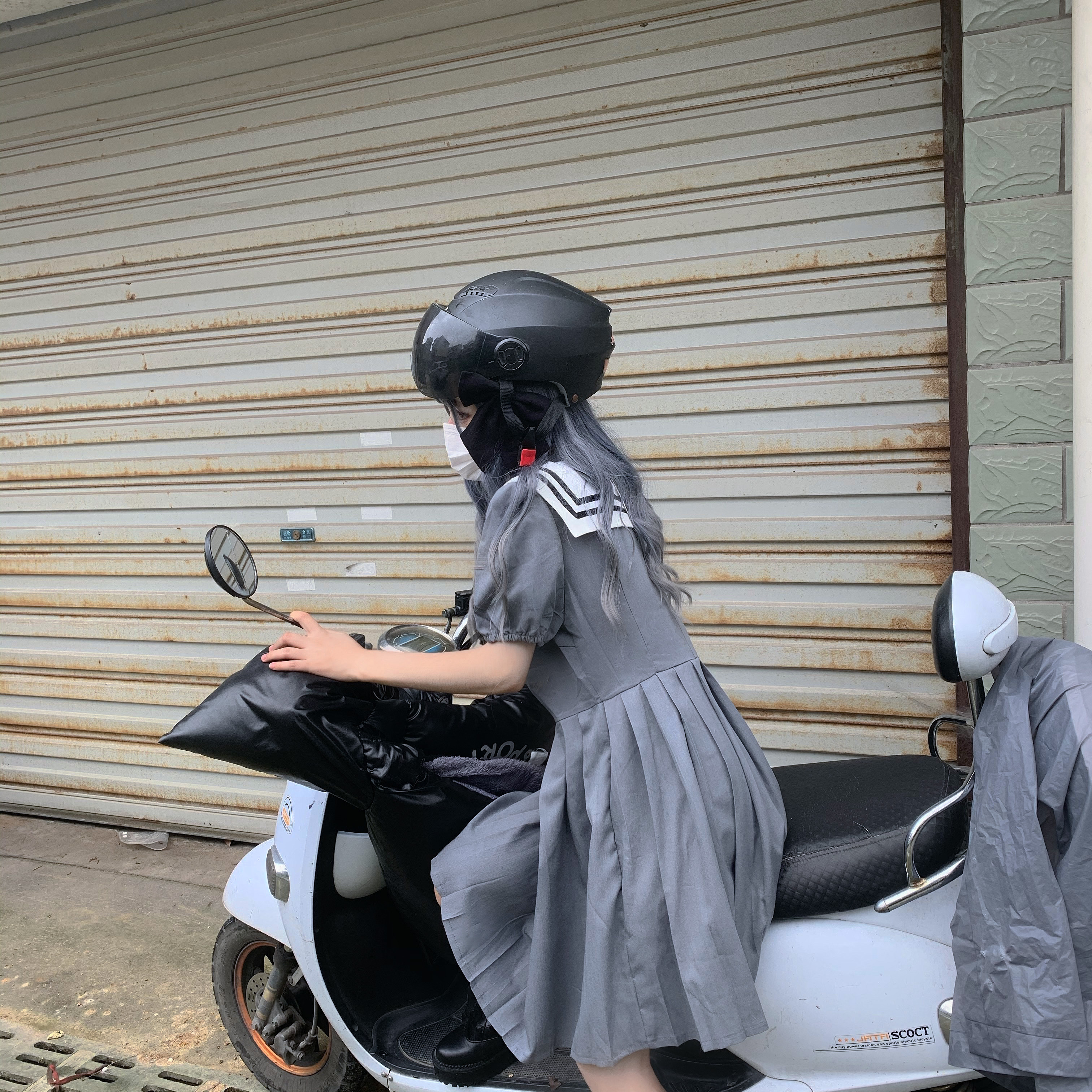 Japanese College  Dark Sailor Collar Puff Sleeve High Waist Pleated JK Sailor Dress Women's 2020 Summer school girl uniform Image