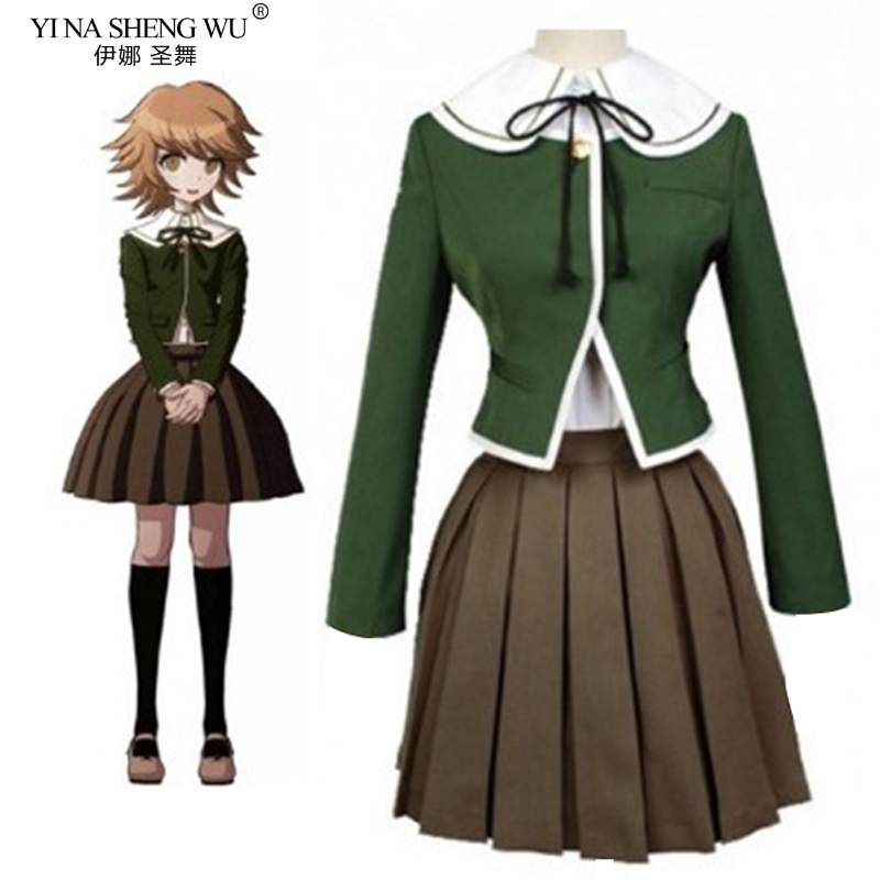 Danganronpa Fujisaki Chihiro Cosplay Costume JK Girls School Uniform Sailor Suit Coat Shirt Dress Outfit Cosplay Wig Drop Ship Image