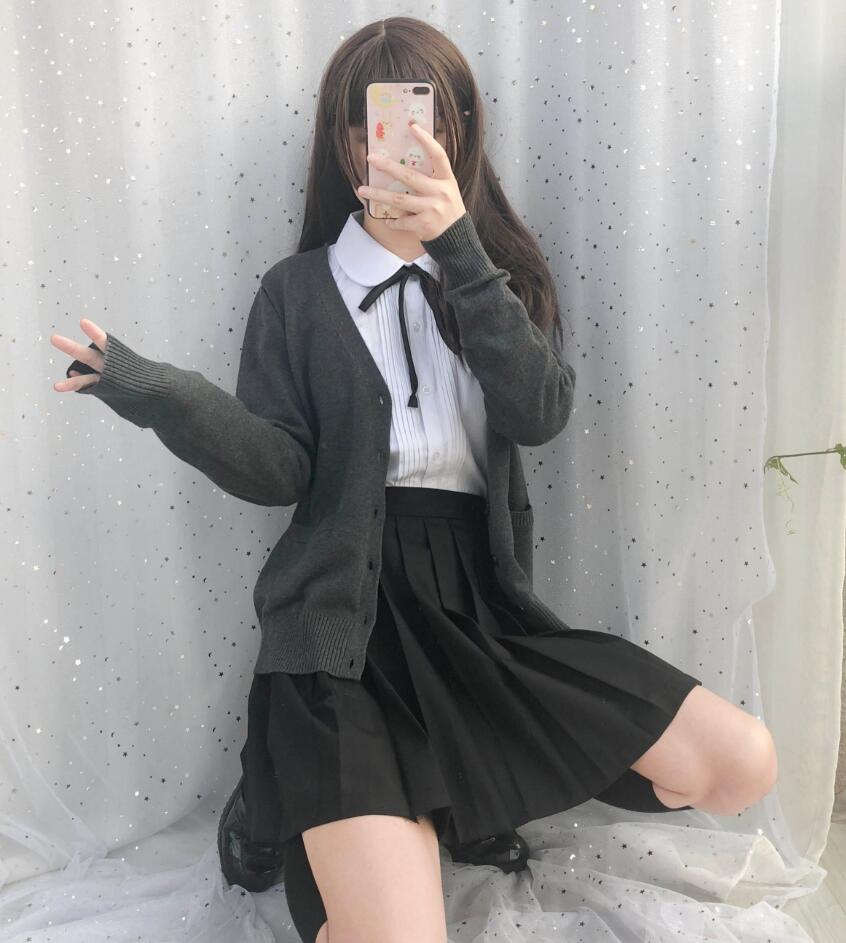 Japanese sailor suit long-sleeved school uniform Cardigan student wear class Japanese JK uniform shirt Cardigan set Image