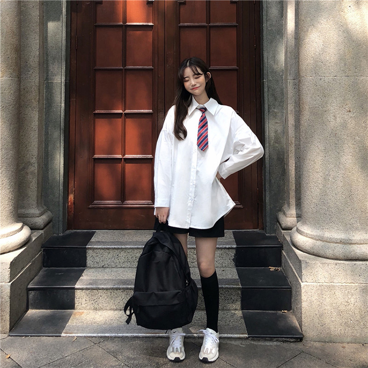 Spring Autumn Women Long Sleeve Knit Cardigan And Shirt V Neck Sweater Gray Drak Blue Coat Thicken Jk School Uniform Sweater Image