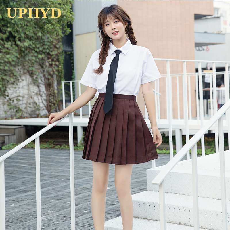 UPHYD School Girl Uniform S-2XL Korea Girls Anime Cosplay Sailor Uniforms Shirt and Skirt with Tie Set Image