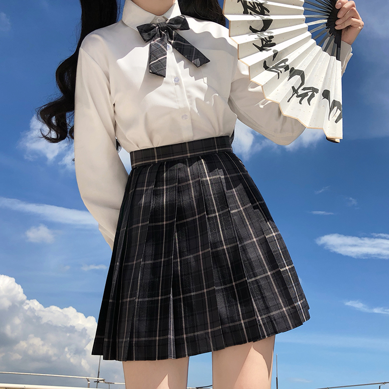 [Smoky Gray] Girl's Summer High Waist Pleated Skirts Plaid Skirts Women ...