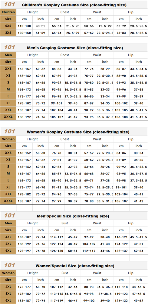 costume size